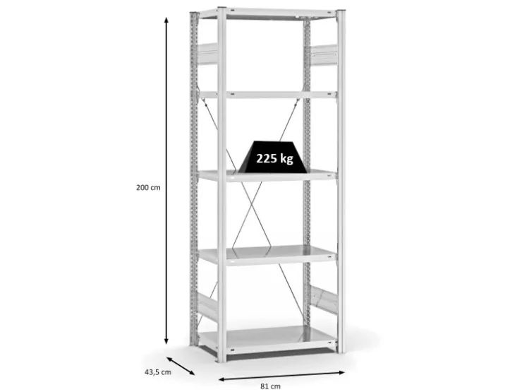 PROREGAL Fachbodenregal Stecksystem T-Profil Medium-Duty Grundregal HxBxT 200 x 75 x 40 cm 5 Ebenen Fachlast 225 kg Einseitig Nutzbar