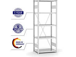 PROREGAL Fachbodenregal Stecksystem T-Profil Medium-Duty Grundregal HxBxT 200 x 75 x 40 cm 5 Ebenen Fachlast 225 kg Einseitig Nutzbar
