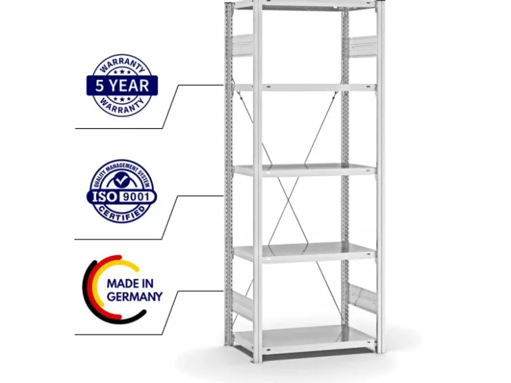 PROREGAL Fachbodenregal Stecksystem T-Profil Medium-Duty Grundregal HxBxT 200 x 75 x 40 cm 5 Ebenen Fachlast 225 kg Einseitig Nutzbar