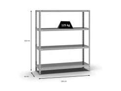 PROREGAL Fachbodenregal Schraubsystem Light-Duty Grundregal HxBxT 150 x 130 x 40 cm 4 Ebenen Fachlast 125 kg Beidseitig Nutzbar* Kellerregale