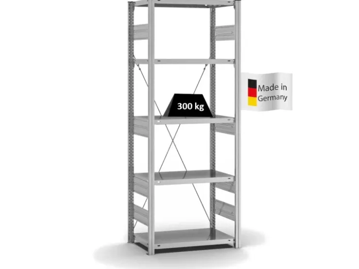 PROREGAL Fachbodenregal Stecksystem T-Profil Heavy-Duty Grundregal HxBxT 200 x 75 x 40 cm 5 Ebenen Fachlast 300 kg Einseitig Nutzbar