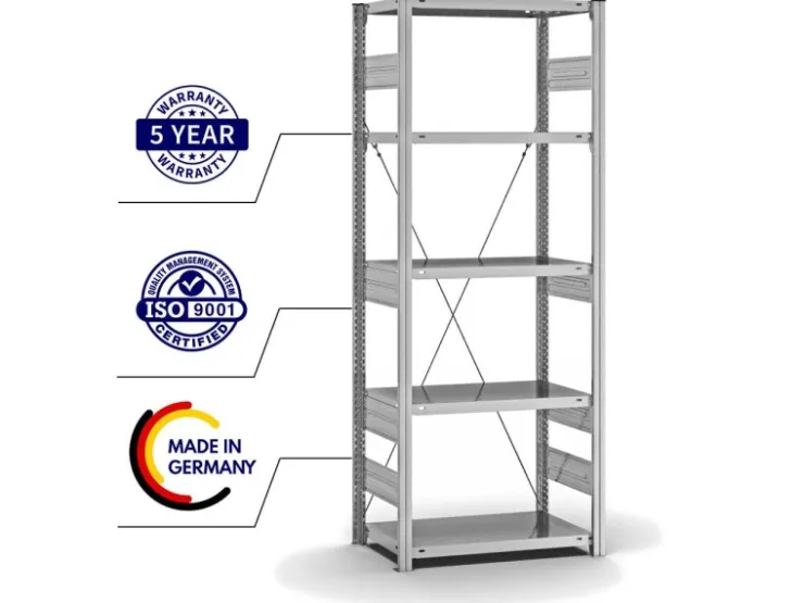 PROREGAL Fachbodenregal Stecksystem T-Profil Heavy-Duty Grundregal HxBxT 200 x 75 x 40 cm 5 Ebenen Fachlast 300 kg Einseitig Nutzbar