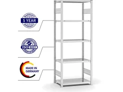 PROREGAL Fachbodenregal Stecksystem T-Profil Medium-Duty Grundregal HxBxT 200 x 75 x 40 cm 5 Ebenen Fachlast 225 kg Beidseitig Nutzbar* Kellerregale