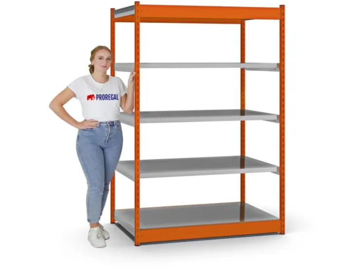 PROREGAL Fachbodenregal Stecksystem Vierkant-Profil Grundregal HxBxT 200 x 132,5 x 80 cm 5 Ebenen Einseitige Bauart Fachlast 200 kg