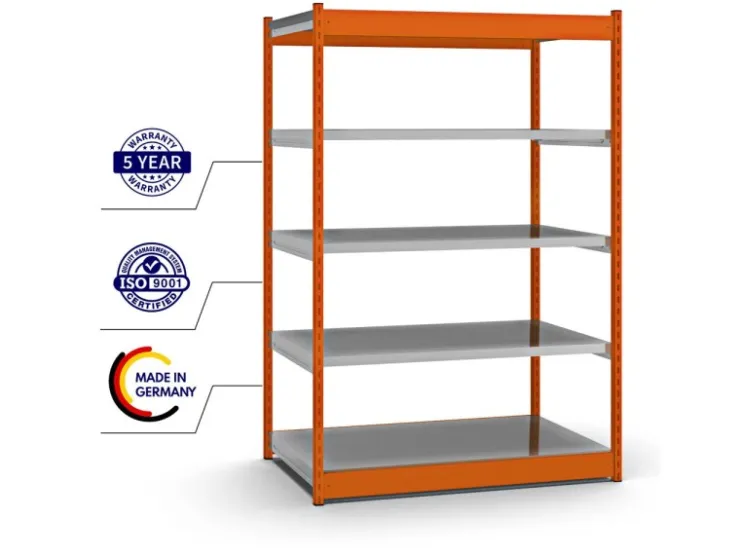 PROREGAL Fachbodenregal Stecksystem Vierkant-Profil Grundregal HxBxT 200 x 132,5 x 80 cm 5 Ebenen Einseitige Bauart Fachlast 200 kg