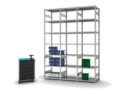 PROREGAL Fachbodenregal Stecksystem T-Profil Light-Duty Grundregal HxBxT 300 x 75 x 50 cm 7 Ebenen Fachlast 140 kg Beidseitig Nutzbar* Büroregale