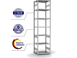 PROREGAL Fachbodenregal Stecksystem T-Profil Light-Duty Grundregal HxBxT 300 x 75 x 50 cm 7 Ebenen Fachlast 140 kg Beidseitig Nutzbar* Büroregale