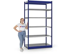 PROREGAL Fachbodenregal Stecksystem Vierkant-Profil Grundregal HxBxT 250 x 132,5 x 60 cm 6 Ebenen Einseitige Bauart Fachlast 200 kg Enzian
