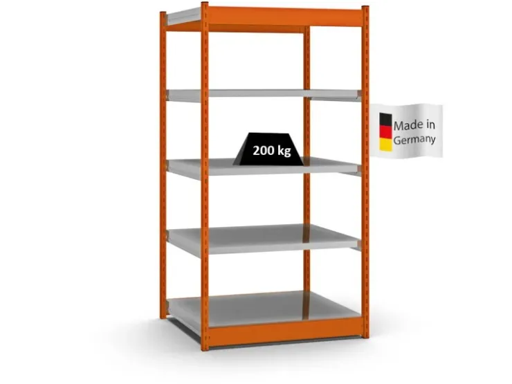 PROREGAL Fachbodenregal Stecksystem Vierkant-Profil Grundregal HxBxT 200 x 102,5 x 80 cm 5 Ebenen Einseitige Bauart Fachlast 200 kg* Büroregale