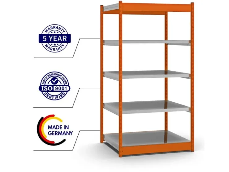PROREGAL Fachbodenregal Stecksystem Vierkant-Profil Grundregal HxBxT 200 x 102,5 x 80 cm 5 Ebenen Einseitige Bauart Fachlast 200 kg* Büroregale