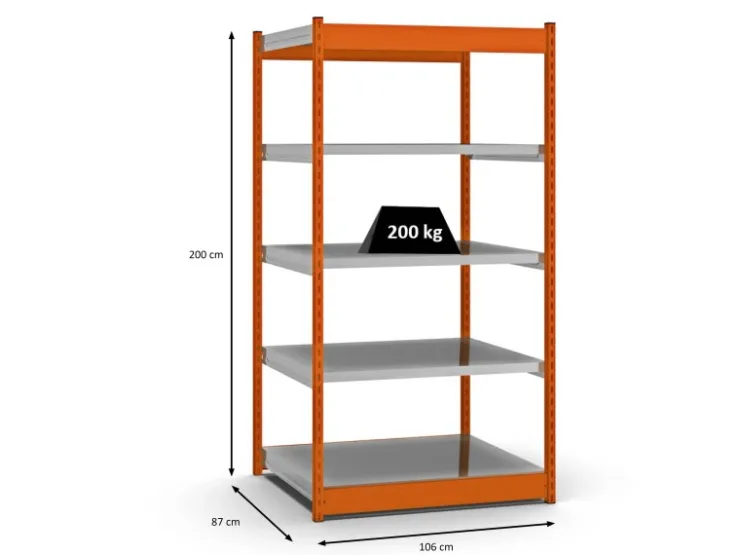 PROREGAL Fachbodenregal Stecksystem Vierkant-Profil Grundregal HxBxT 200 x 102,5 x 80 cm 5 Ebenen Einseitige Bauart Fachlast 200 kg* Büroregale