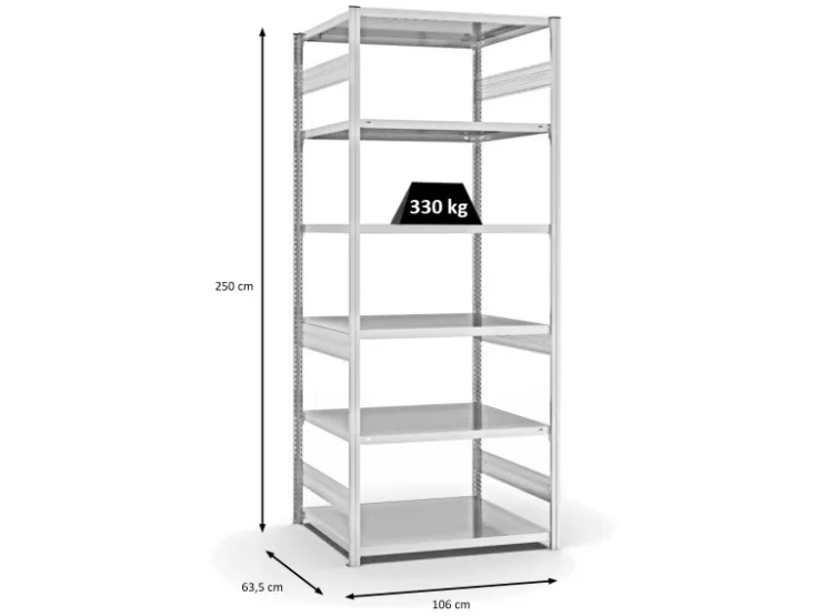 PROREGAL Fachbodenregal Stecksystem T-Profil Heavy-Duty Grundregal HxBxT 250 x 100 x 60 cm 6 Ebenen Fachlast 330 kg Beidseitig Nutzbar* Schwerlastregal