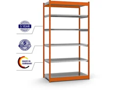 PROREGAL Fachbodenregal Stecksystem Vierkant-Profil Grundregal HxBxT 250 x 132,5 x 60 cm 6 Ebenen Einseitige Bauart Fachlast 200 kg* Büroregale
