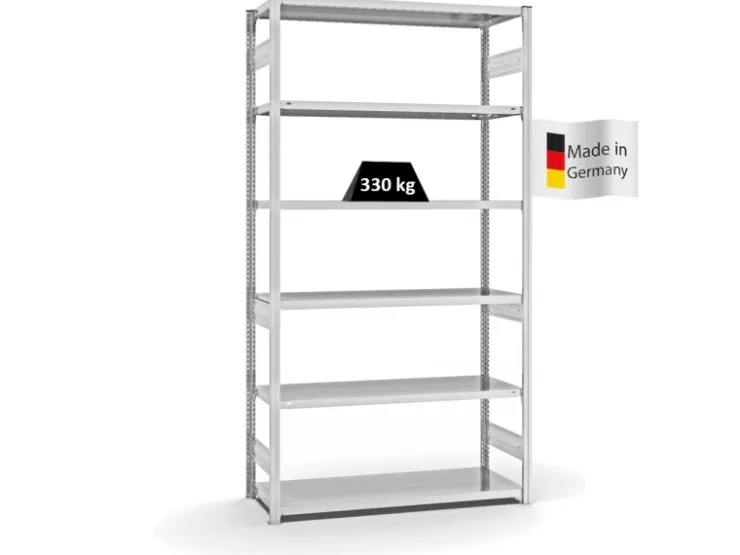 PROREGAL Fachbodenregal Stecksystem T-Profil Heavy-Duty Grundregal HxBxT 250 x 130 x 50 cm 6 Ebenen Fachlast 330 kg Beidseitig Nutzbar