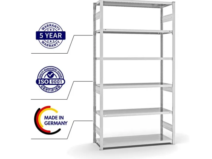 PROREGAL Fachbodenregal Stecksystem T-Profil Heavy-Duty Grundregal HxBxT 250 x 130 x 50 cm 6 Ebenen Fachlast 330 kg Beidseitig Nutzbar