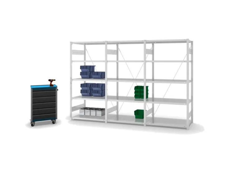 PROREGAL Fachbodenregal Stecksystem T-Profil Light-Duty Grundregal HxBxT 200 x 100 x 60 cm 5 Ebenen Fachlast 140 kg Einseitig Nutzbar* Büroregale