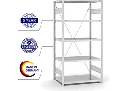 PROREGAL Fachbodenregal Stecksystem T-Profil Light-Duty Grundregal HxBxT 200 x 100 x 60 cm 5 Ebenen Fachlast 140 kg Einseitig Nutzbar* Büroregale