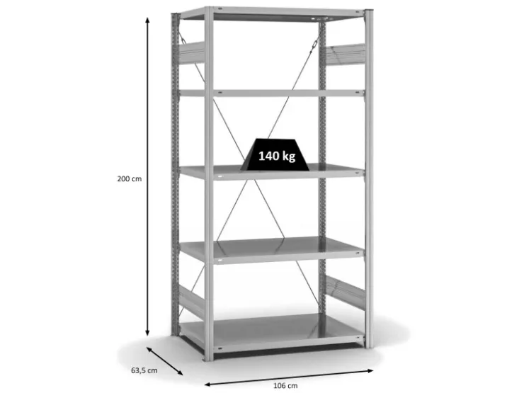 PROREGAL Fachbodenregal Stecksystem T-Profil Light-Duty Grundregal HxBxT 200 x 100 x 60 cm 5 Ebenen Fachlast 140 kg Einseitig Nutzbar