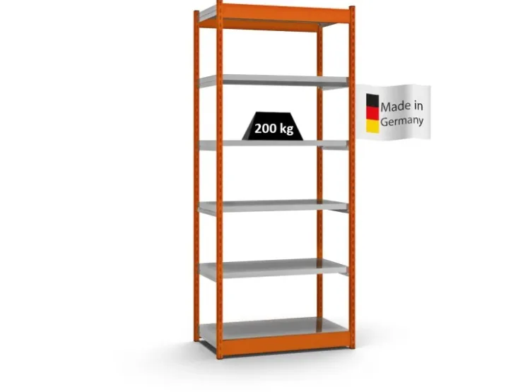 PROREGAL Fachbodenregal Stecksystem Vierkant-Profil Grundregal HxBxT 250 x 102,5 x 50 cm 6 Ebenen Einseitige Bauart Fachlast 200 kg* Büroregale