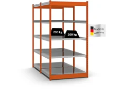 PROREGAL Fachbodenregal Stecksystem Vierkant-Profil Grundregal HxBxT 200 x 102,5 x 80 cm 2x5 Ebenen Doppelseitige Bauart Fachlast 200 kg