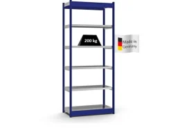 PROREGAL Fachbodenregal Stecksystem Vierkant-Profil Grundregal HxBxT 250 x 102,5 x 40 cm 6 Ebenen Einseitige Bauart Fachlast 200 kg Enzian