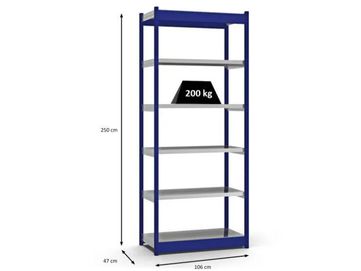 PROREGAL Fachbodenregal Stecksystem Vierkant-Profil Grundregal HxBxT 250 x 102,5 x 40 cm 6 Ebenen Einseitige Bauart Fachlast 200 kg Enzian