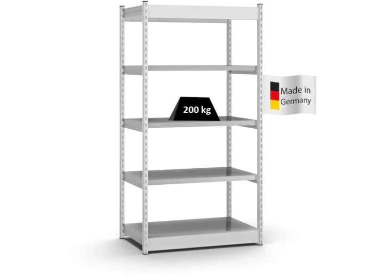 PROREGAL Fachbodenregal Stecksystem Vierkant-Profil Grundregal HxBxT 200 x 102,5 x 60 cm 5 Ebenen Einseitige Bauart Fachlast 200 kg* Büroregale