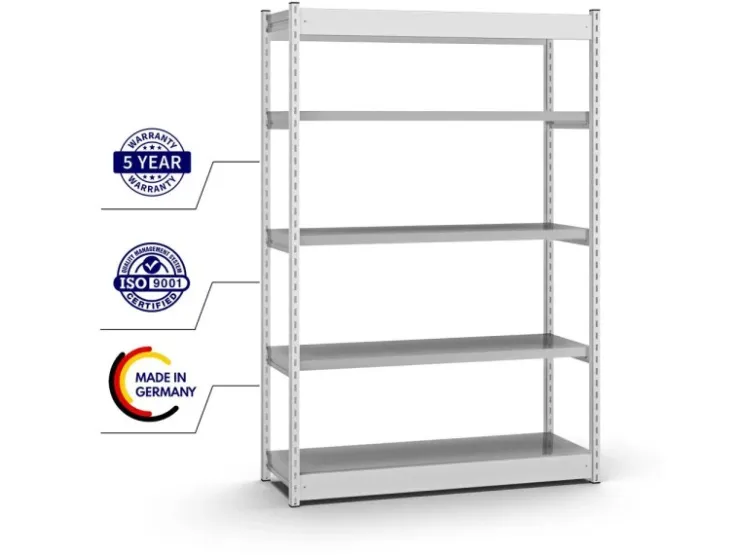 PROREGAL Fachbodenregal Stecksystem Vierkant-Profil Grundregal HxBxT 200 x 102,5 x 60 cm 5 Ebenen Einseitige Bauart Fachlast 200 kg* Büroregale