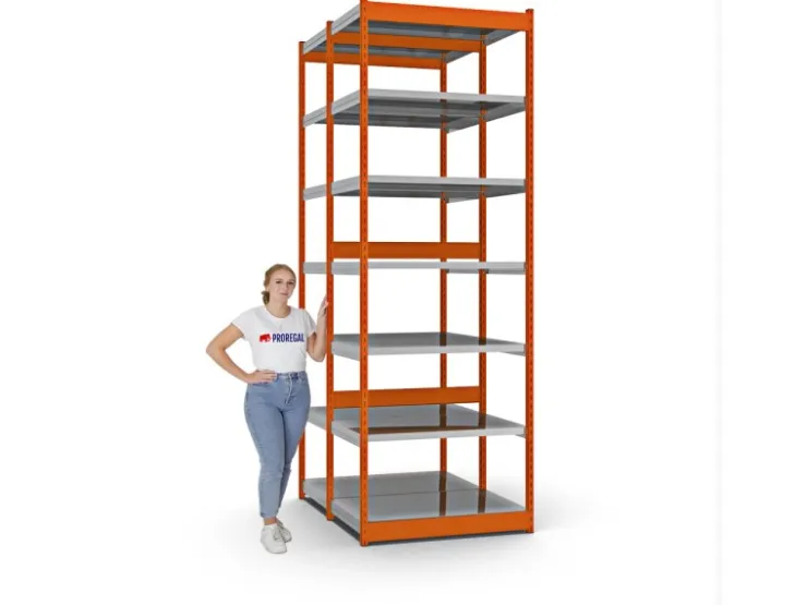 PROREGAL Fachbodenregal Stecksystem Vierkant-Profil Grundregal HxBxT 300 x 102,5 x 60 cm 2x7 Ebenen Doppelseitige Bauart Fachlast 200 kg