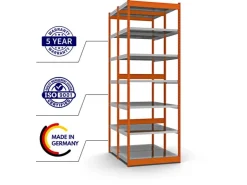 PROREGAL Fachbodenregal Stecksystem Vierkant-Profil Grundregal HxBxT 300 x 102,5 x 60 cm 2x7 Ebenen Doppelseitige Bauart Fachlast 200 kg