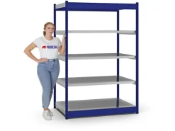 PROREGAL Fachbodenregal Stecksystem Vierkant-Profil Grundregal HxBxT 200 x 132,5 x 80 cm 5 Ebenen Einseitige Bauart Fachlast 200 kg Enzian