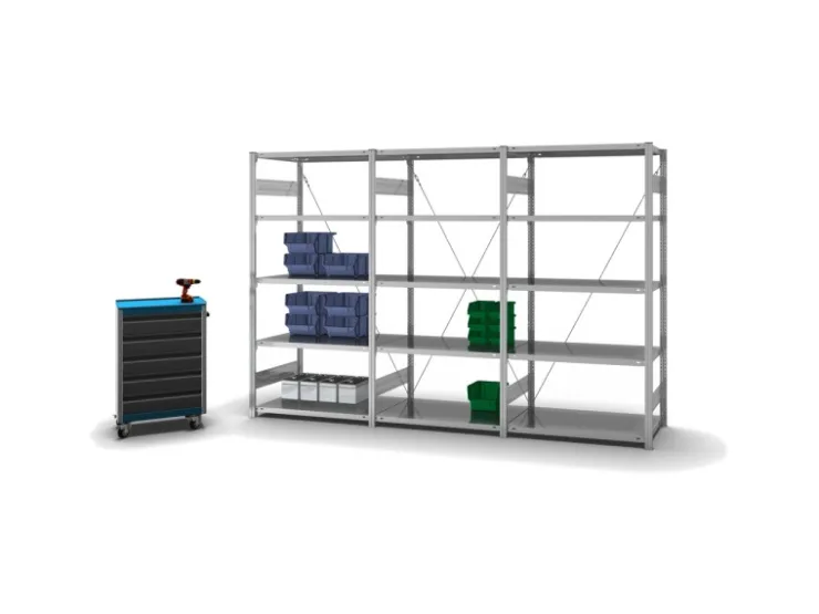 PROREGAL Fachbodenregal Stecksystem T-Profil Medium-Duty Grundregal HxBxT 200 x 100 x 60 cm 5 Ebenen Fachlast 240 kg Einseitig Nutzbar