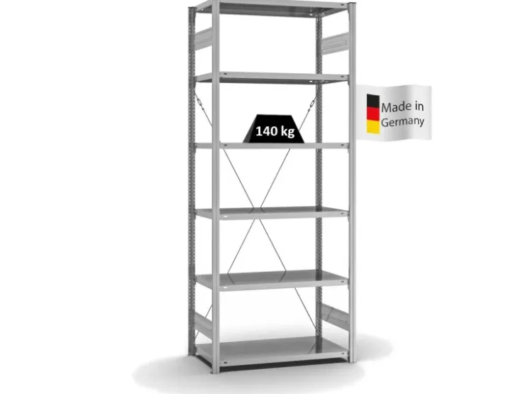 PROREGAL Fachbodenregal Stecksystem T-Profil Light-Duty Grundregal HxBxT 250 x 100 x 50 cm 6 Ebenen Fachlast 140 kg Einseitig Nutzbar