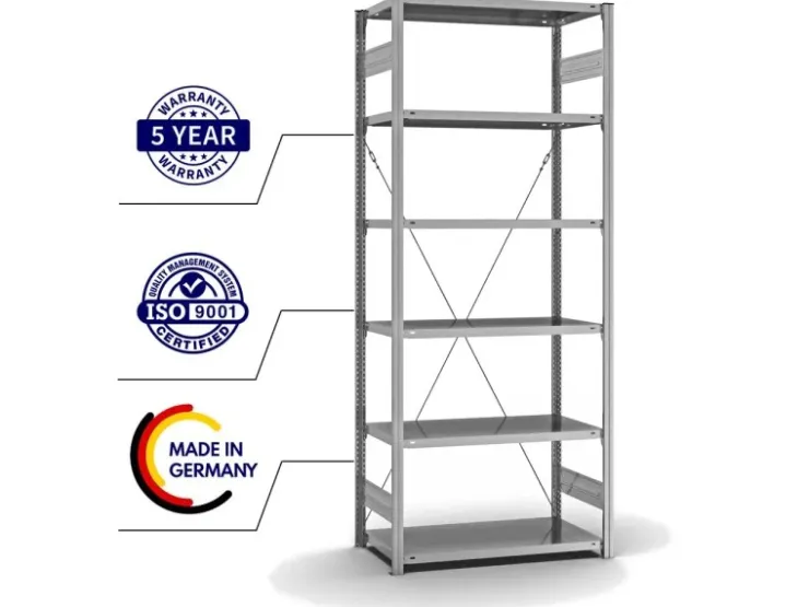 PROREGAL Fachbodenregal Stecksystem T-Profil Light-Duty Grundregal HxBxT 250 x 100 x 50 cm 6 Ebenen Fachlast 140 kg Einseitig Nutzbar