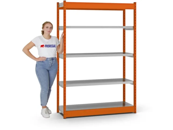 PROREGAL Fachbodenregal Stecksystem Vierkant-Profil Grundregal HxBxT 200 x 132,5 x 40 cm 5 Ebenen Einseitige Bauart Fachlast 200 kg* Büroregale