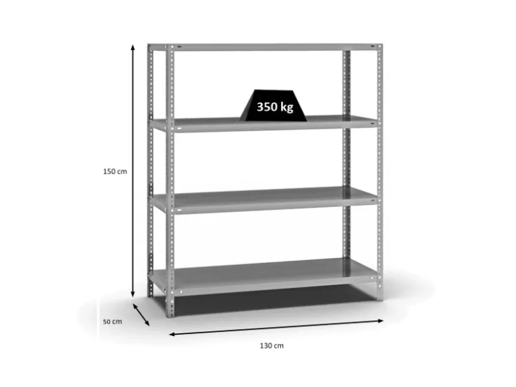 PROREGAL Fachbodenregal Schraubsystem Heavy-Duty Grundregal HxBxT 150 x 130 x 50 cm 4 Ebenen Fachlast 350 kg Beidseitig Nutzbar* Büroregale
