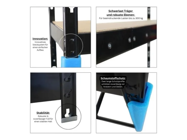 PROREGAL Garagenregal HERCULES Platzsparend Unterfahrbar HxBxT 180x240x50cm 2 Lagerebenen Fachlast 300kg Schwarz Lagerregal Schwerlastregal