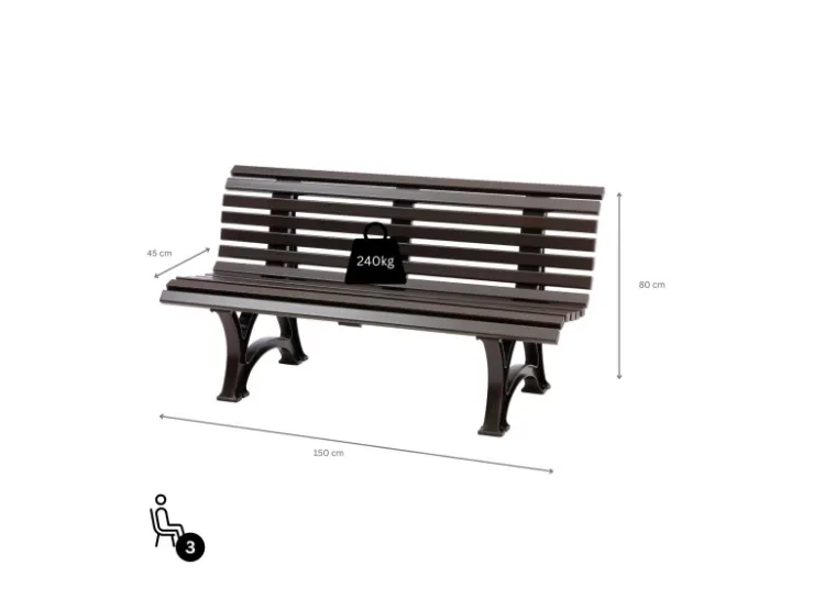 PROREGAL Gartenbank Jamaika 3 Sitzer HxBxT 80 x 150 x 64cm Witterungskunststoff & UV Beständiger Kunststoff Parkbank Sitzbank