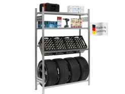 PROREGAL Getränkekisten- & Reifenregal Chiemsee Tire Made in Germany HxBxT 200 x 136 x 43,5 cm 4 Kisten auf 1 Ebene & 4 Reifen & 2 Boards Verzinkt* Weitere Regale
