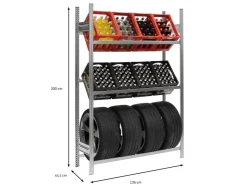 PROREGAL Getränkekisten- & Reifenregal Chiemsee Tire Made in Germany HxBxT 200 x 136 x 43,5 cm 6 Kisten auf 2 Ebenen & 4 Reifen Verzinkt* Weitere Regale