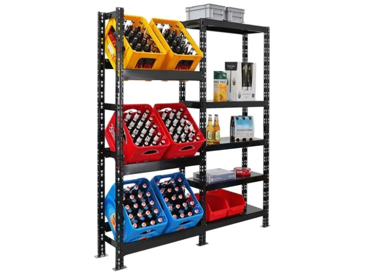 PROREGAL Getränkekistenregal Gaardasee HxBxT 180 x 160 x 30 cm 6 Kisten & 5 Boards Schwarz Freistehend Kistenständer Getränkeregal* Kellerregale