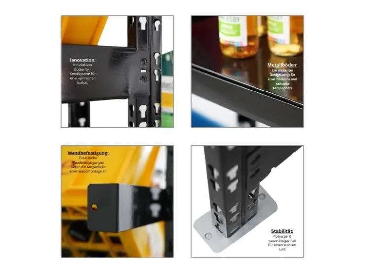 PROREGAL Getränkekistenregal Gaardasee HxBxT 180 x 160 x 30 cm 6 Kisten & 5 Boards Schwarz Freistehend Kistenständer Getränkeregal* Kellerregale