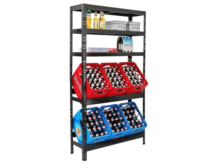 PROREGAL Getränkekistenregal Bodensee 6 Kisten mit 3 Ablagen Schwarz HxBxT 180 x 100 x 30 cm Freistehend Kistenständer Getränkeregal* Weitere Regale|Regale Schwarz