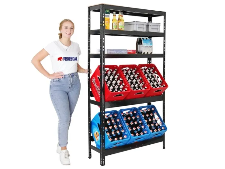 PROREGAL Getränkekistenregal Bodensee 6 Kisten mit 3 Ablagen Schwarz HxBxT 180 x 100 x 30 cm Freistehend Kistenständer Getränkeregal* Weitere Regale|Regale Schwarz