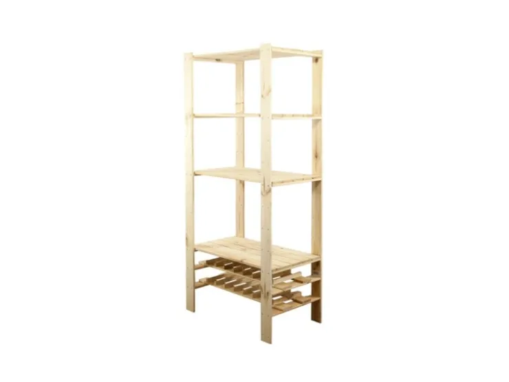 PROREGAL Holzregal Woodland HxBxT 166 x 80 x 50 cm Fachlast 120 kg 4 Fachboden & 2 Flaschenebenen Kiefernholz Natur* Holzregale