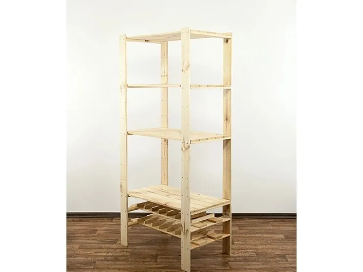 PROREGAL Holzregal Woodland HxBxT 166 x 80 x 50 cm Fachlast 120 kg 4 Fachboden & 2 Flaschenebenen Kiefernholz Natur* Holzregale