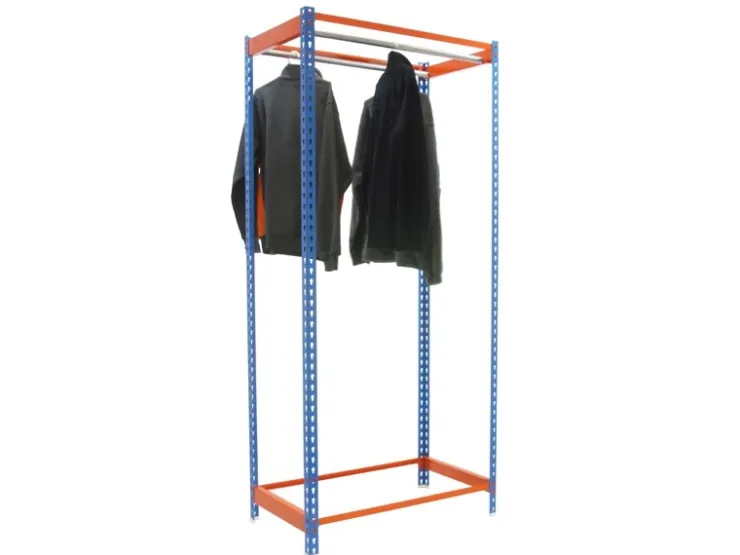 PROREGAL Kleiderstangenregal Metal Einzel HxBxT 200 x 120 x 50 cm Blau/Orange Kleiderständer Garderobe Klamottenregal Stangenregal Regal* Metallregale|Garderoben