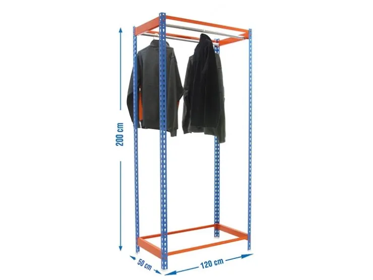 PROREGAL Kleiderstangenregal Metal Einzel HxBxT 200 x 120 x 50 cm Blau/Orange Kleiderständer Garderobe Klamottenregal Stangenregal Regal* Metallregale|Garderoben