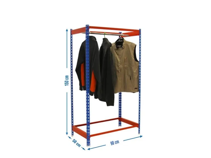 PROREGAL Kleiderstangenregal Metal Einzel HxBxT 150 x 90 x 50 cm Blau/Orange Kleiderständer Garderobe Klamottenregal Stangenregal Regal* Garderoben