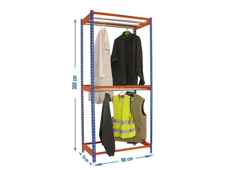 PROREGAL Kleiderstangenregal Metal Doppel HxBxT 300 x 90 x 75 cm Blau/Orange Kleiderständer Garderobe Klamottenregal Stangenregal Regal* Garderoben